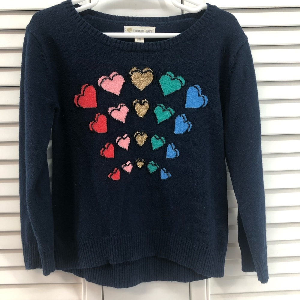 Tucker + Tate Navy Sweater size 3 with Multicolor Heart Pattern